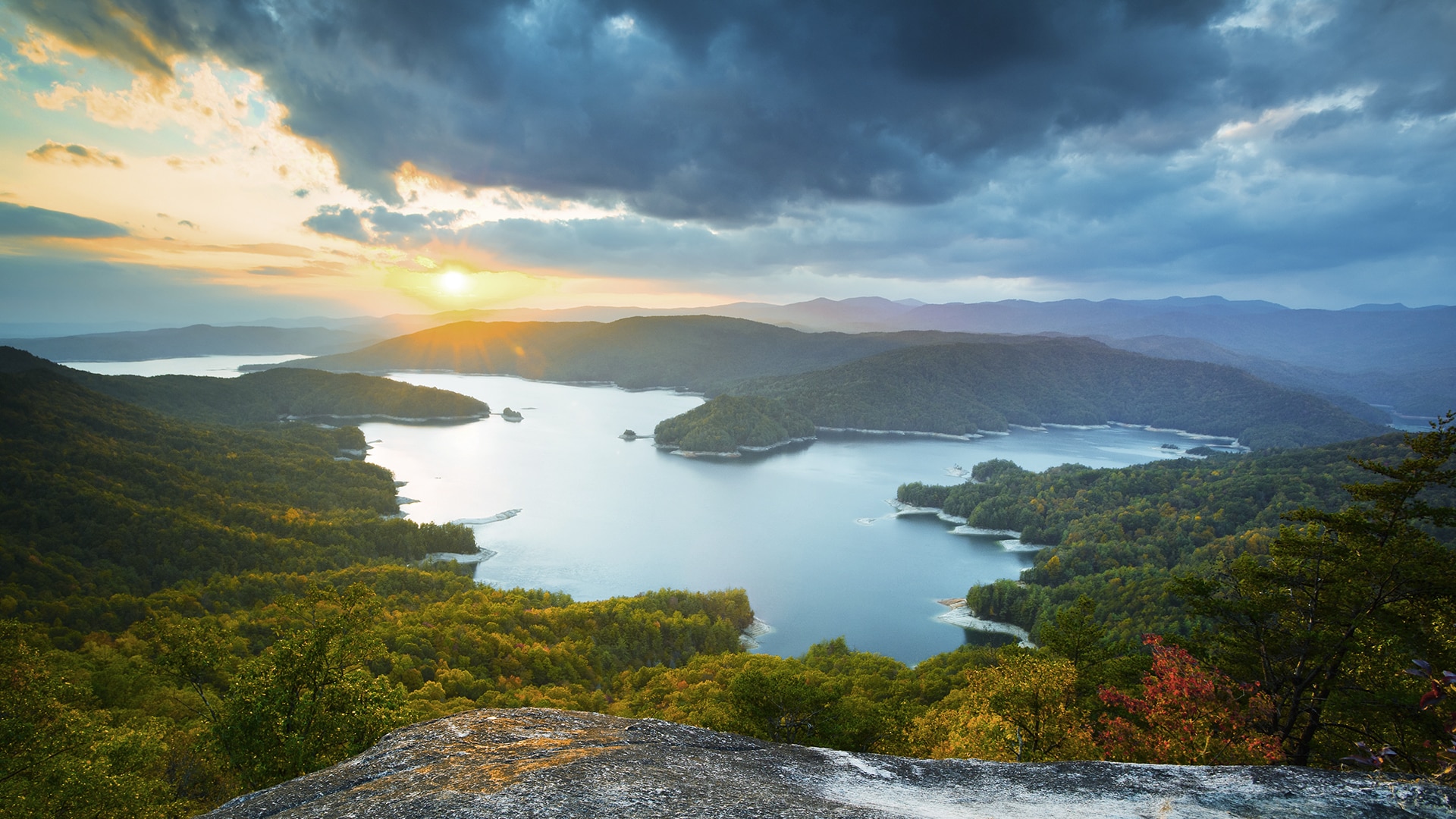 Magnificent view of Lake Jocassee from atop the Blue Ridge Mountains.